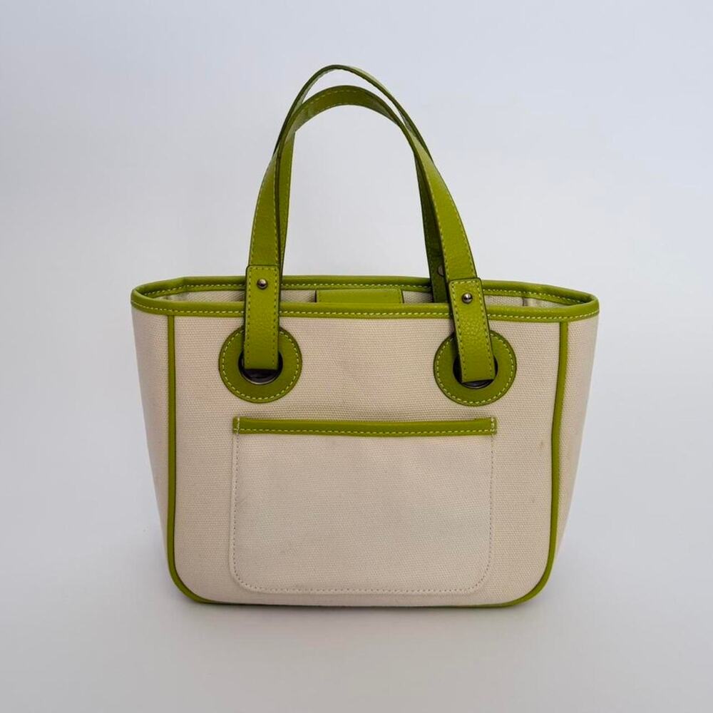 Y2K Bath & Body Works Green & White Canvas Boat Tote Bag